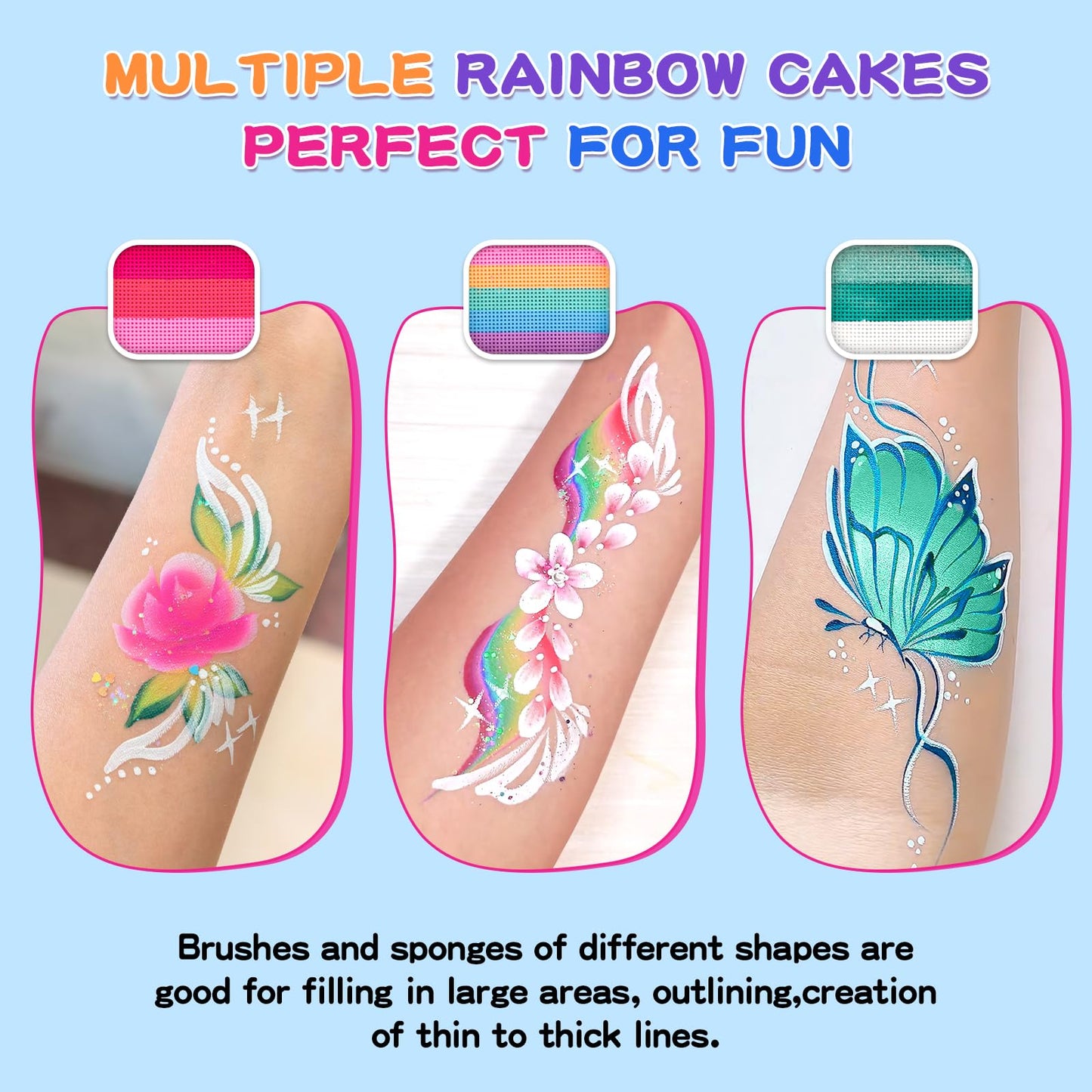 Face Painting Kit for Kids Adults 12X10gm Split Cake Face Paint Palette with 9 Gliters 2 Eye Shadow Sticks 2 Sponges 6 Stencils