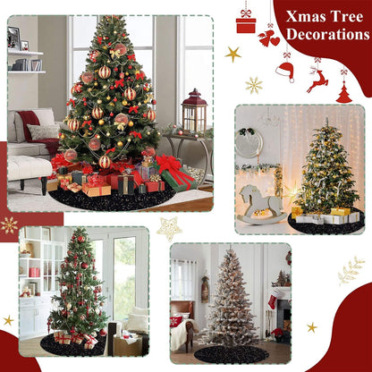 FUHSY Black Christmas Tree Skirt, 21 Inch Sequin Velvet Tree Cover Mat for Home Ornaments and Holiday Decor