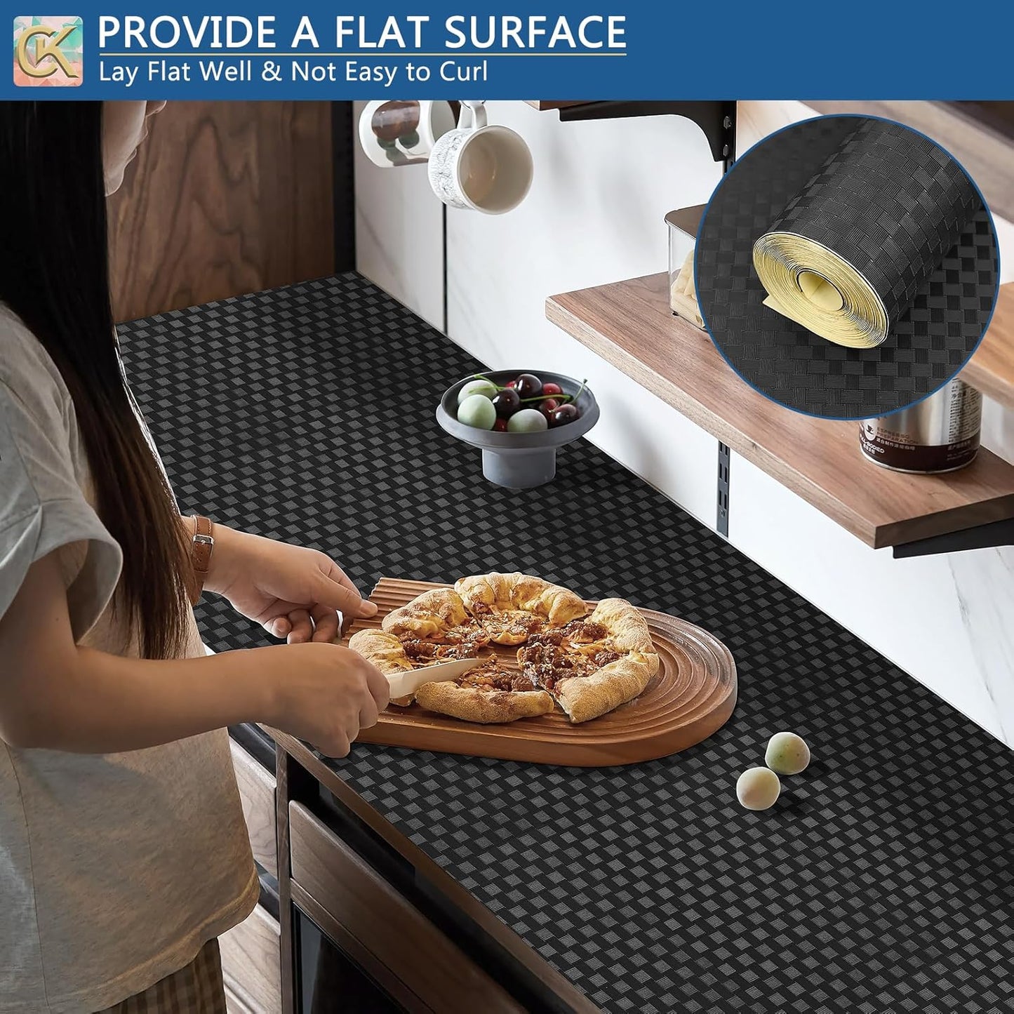 Self-Adhesive Shelf Liner, Waterproof Backed Paper Easy Peel and Stick Contact Liner for Desk Surface (Black)