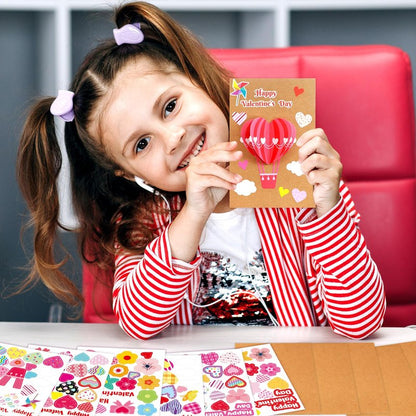 ceiba tree Valentine's Day Crafts for Kids Cards Making Kits DIY 3D Hot Air Balloon Bouquet Greeting Card with Cutouts Sticker and Envelopes Bulk for Classroom Activities Party Favors