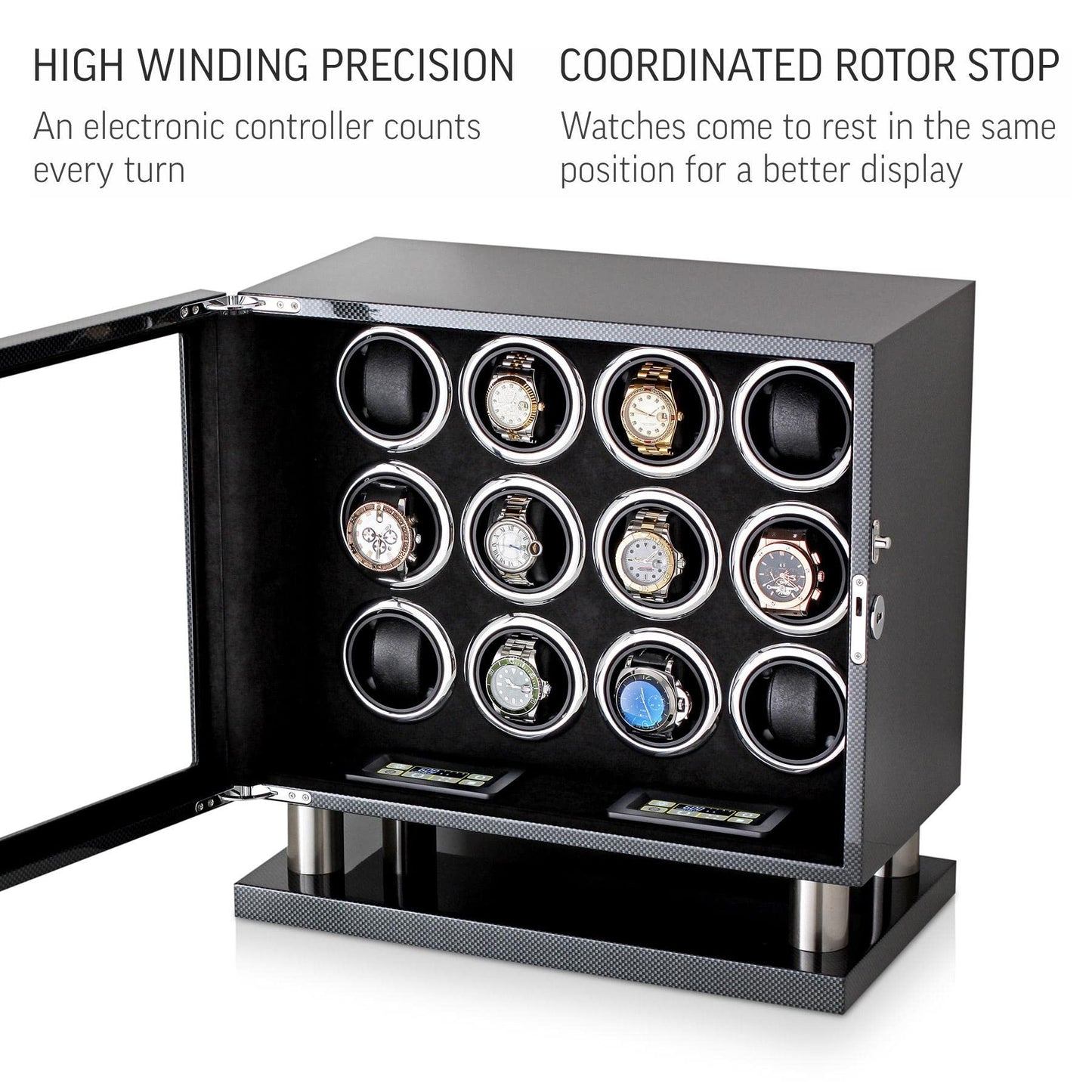 12 Watch Winder for Automatic Watches with LED Light and LCD Touchscreen Control (Burlwood + Beige)