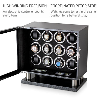 12 Watch Winder for Automatic Watches with LED Light and LCD Touchscreen Control (Burlwood + Beige)