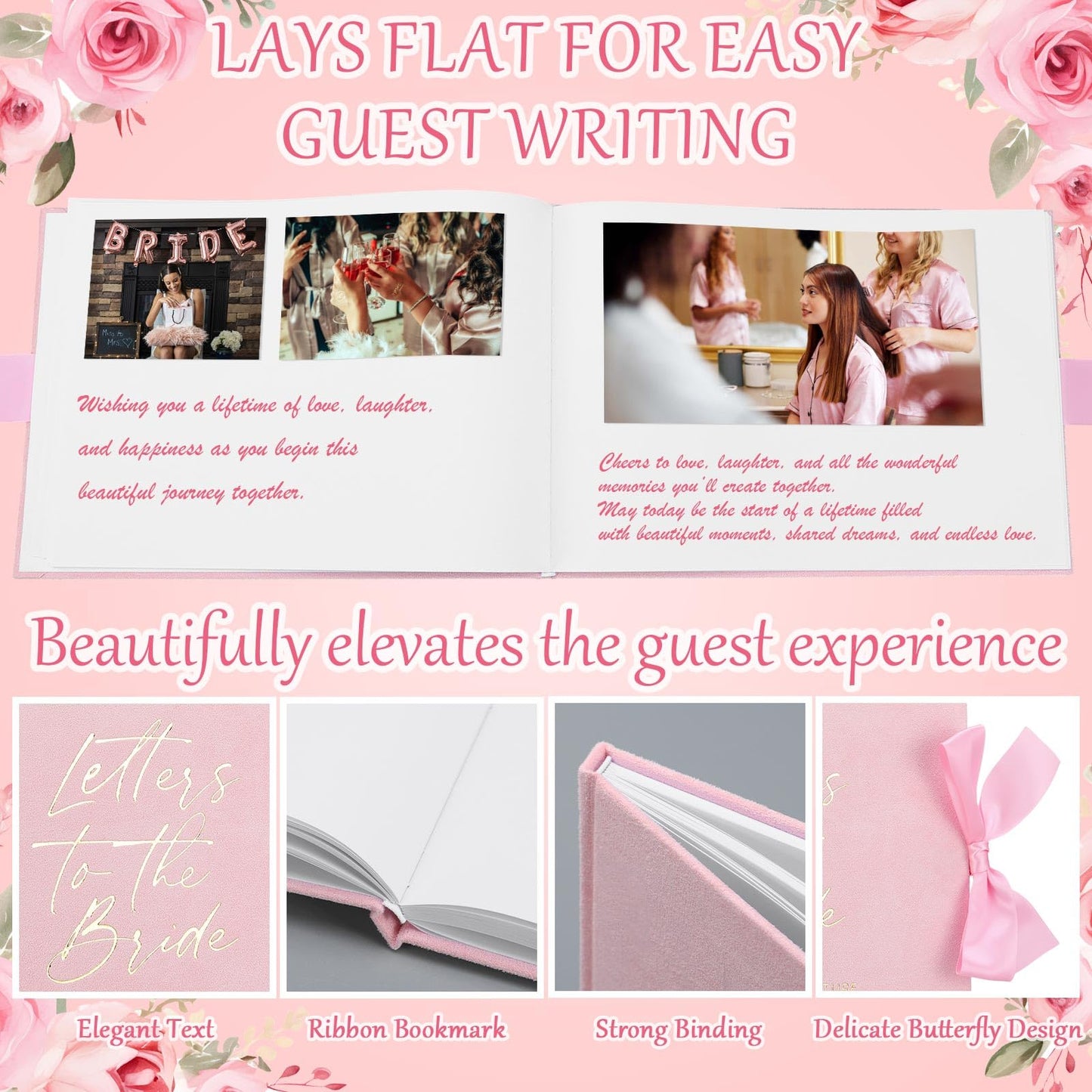 Eaasty 11.4 x 8.1 Inch Wedding Guest Book Letters to the Bride Scrapbook with 12 Pcs Pen 120 Page Wedding Memory Book Bridal DIY Scrapbook for Engagement Bridal Shower Party Supplies(Modern Style)