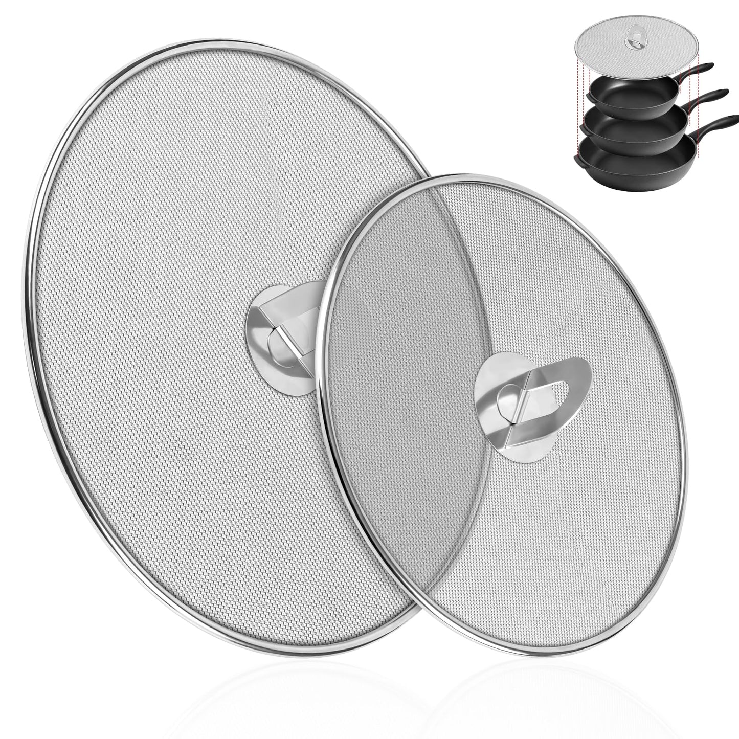 2-Pack Splatter Screens for Frying Pan - Stainless Steel Grease Splatter Guard with Foldable Knob, Ultra-Fine Mesh, Rust-Free (10" & 13") - No Oil Mess, No Burns,Ultra Fine Mesh
