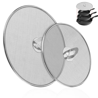 2-Pack Splatter Screens for Frying Pan - Stainless Steel Grease Splatter Guard with Foldable Knob, Ultra-Fine Mesh, Rust-Free (10" & 13") - No Oil Mess, No Burns,Ultra Fine Mesh