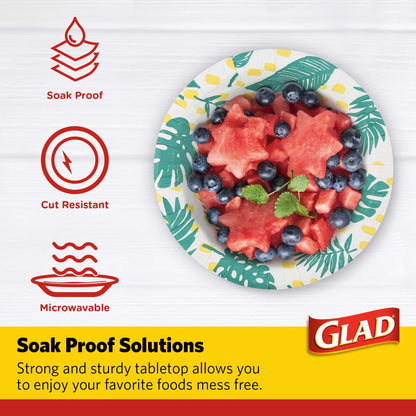 Glad Soak-Proof Palm Leaves Paper Bowls, Heavy-Duty Round Disposable Bowls for Soup, Salad and Snacks, Cut-Resistant and Microwave Safe for Daily Meals, Picnics and Parties, 16 Ounce, 50 Count