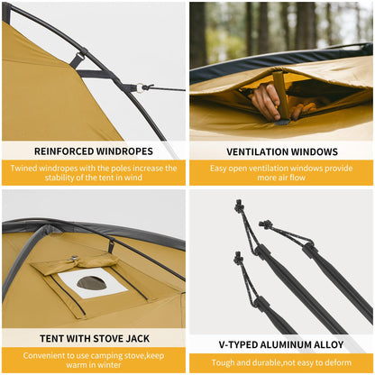 Naturehike Dune Hot Tent with Stove Jack,Double Layer 4 Season Tent,Waterproof 2-4 Person Tents for Camping