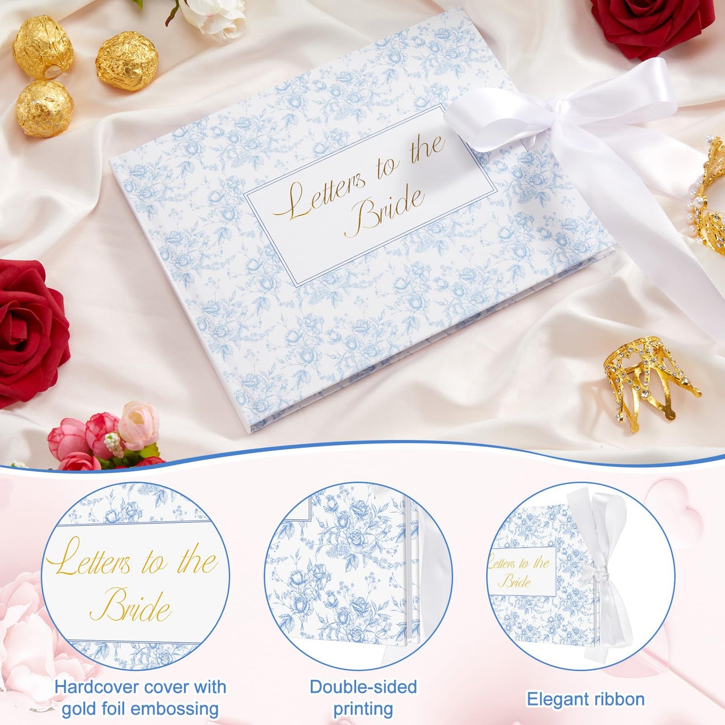 Humyoun 8.5 x 7 Inch Wedding Guest Book Letters to the Bride Scrapbook Wedding Memory Book Bridal DIY Blank Paper Scrapbook Photo Album Guest Sign (Blue,Classic)