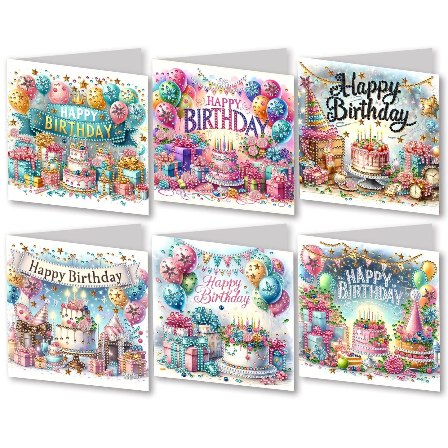 DIY Diamond Greeting Cards Set, 5D DIY Diamond Art Painting Festival Style Greeting Card, DIY Christmas Card Making Kits for Family Friends Handmade Gift-#28-Birthday