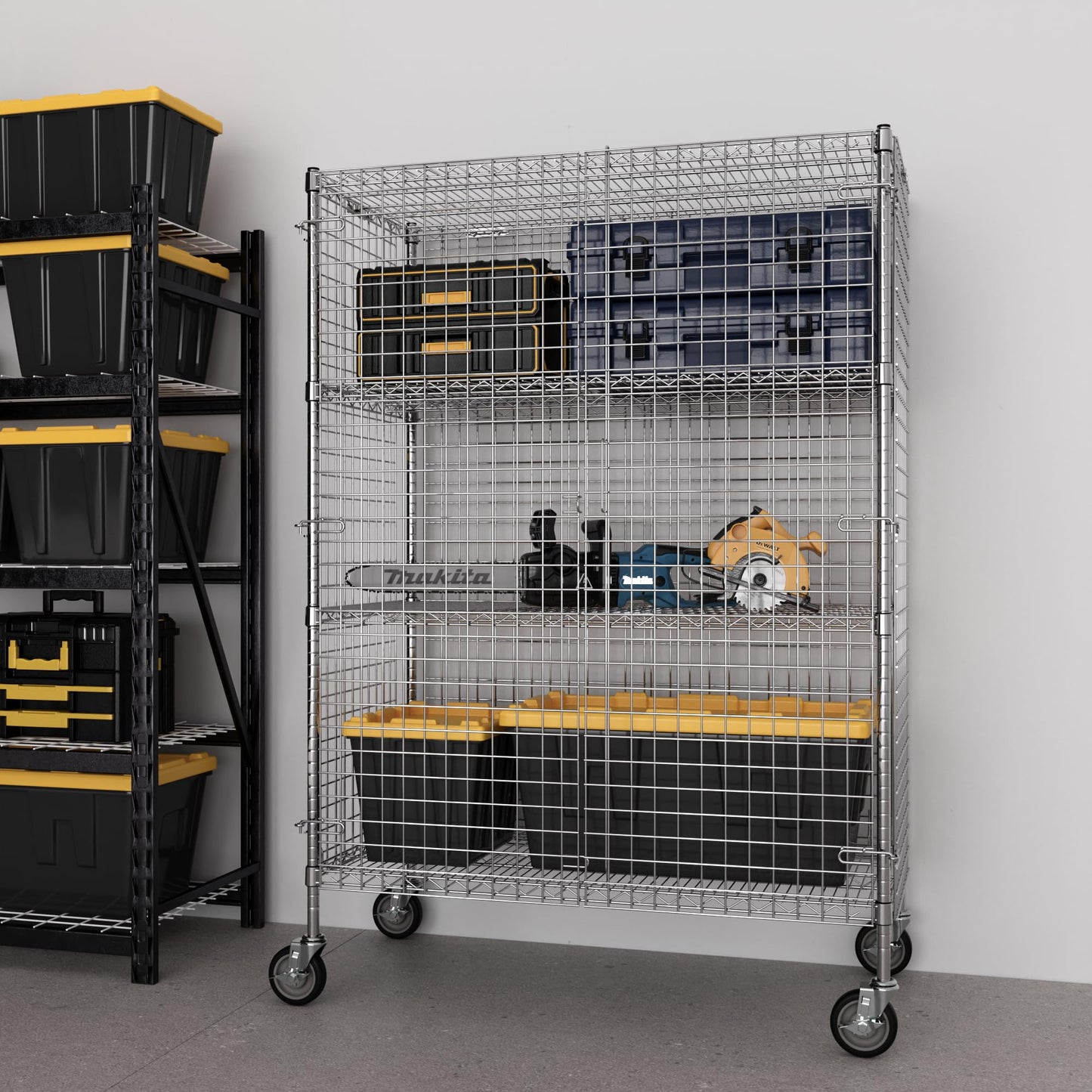 18" W x 60" L x 69" H Heavy Duty Utility Commercial Grade Metal Storage NSF Unit | Chrome Mobile Security Wire Cage Kit