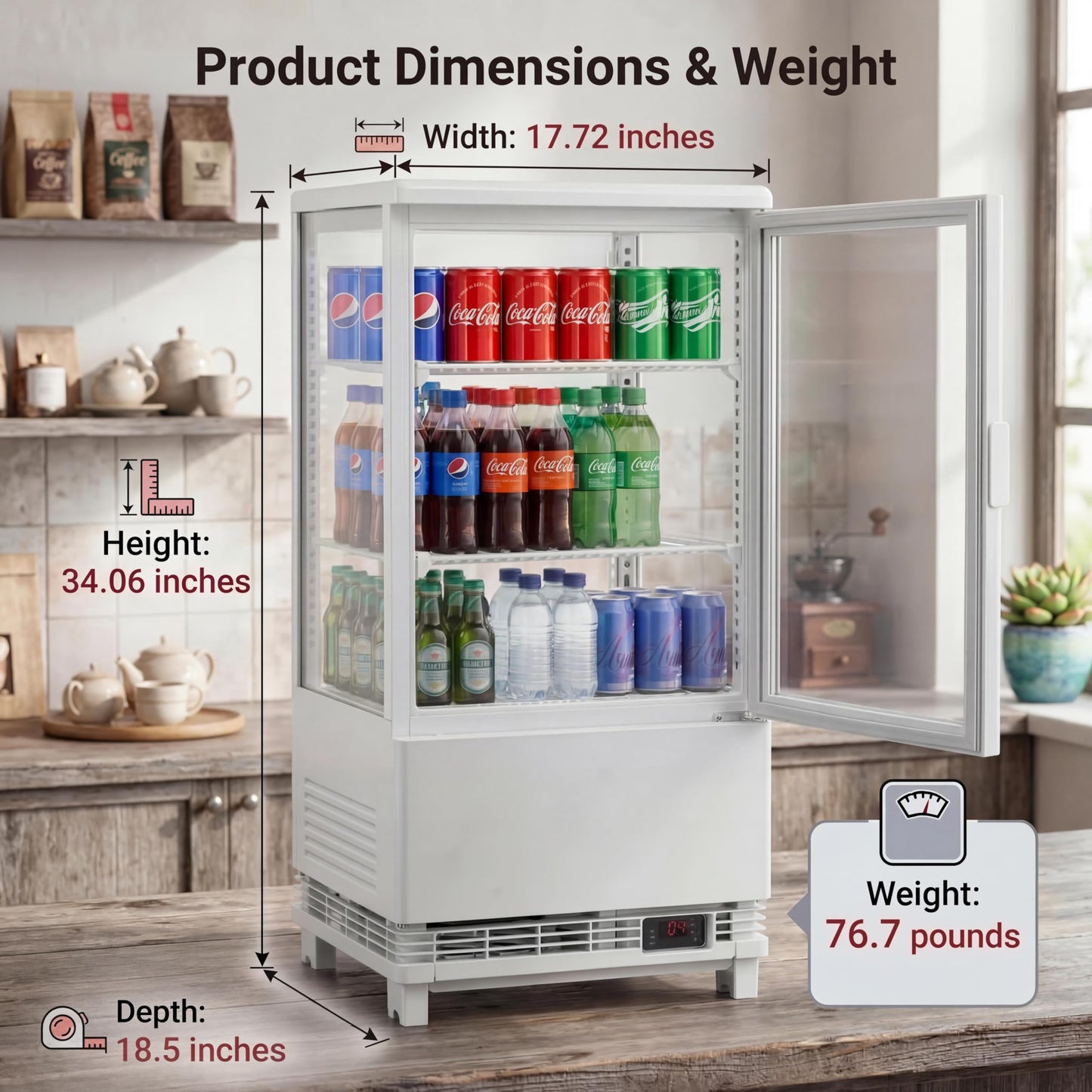 IDEALHOUSE 2.0 Cu.Ft. Countertop Bakery Display Refrigerator with LED Lighting, Rear Sliding Door, Air-Cooling, and Automatic Defrost for Cafes and Restaurants, White