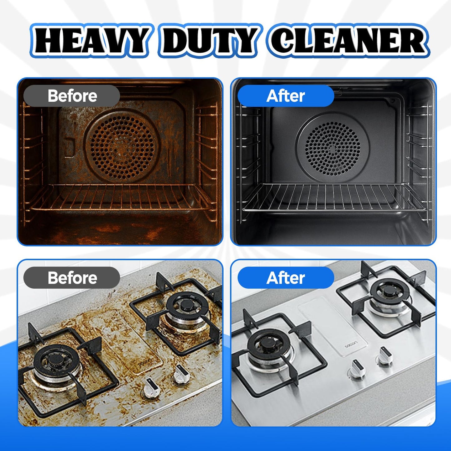 Erigathe Heavy Duty Stove and Oven Cleaner Kit, Includes Cleaning Tool, Razor, Scraper and 1 Pad to Remove Tough Stains - Use on Gas, Electric, Ceramic Surfaces, 4 Piece (16.9, Fluid Ounces)