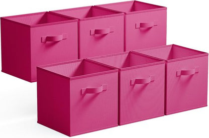 Granny Says 11-Inch Cube Storage Bins - Versatile Fabric Organizers for Kids' Rooms | Rose Red, 6-Pack