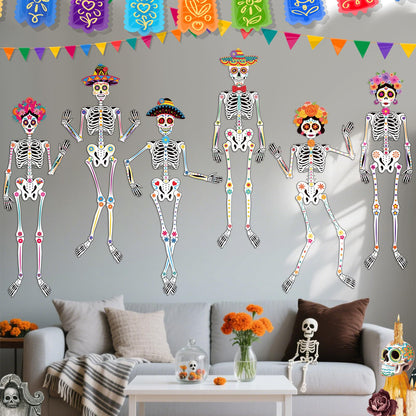 WinnerWhy 6 Pcs 51 Inches Large Halloween Jointed Skeletons Paper Cutout Day of The Dead Jointed Skeletons Hanging Decorations Dia De Los Muertos Party Supplies for Outdoor Mexico Sugar Skull Decor