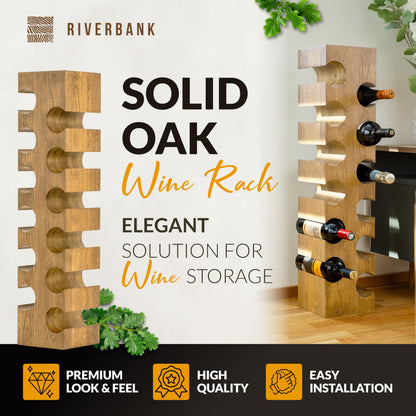 Riverbank Natural Oak Wine Rack, Elegant Free Standing 12-Bottle Holder, Made of Solid Wood, Wooden Wine Stand, Stylish & Luxurious Home Décor (Natural Oak, 12-Bottles)