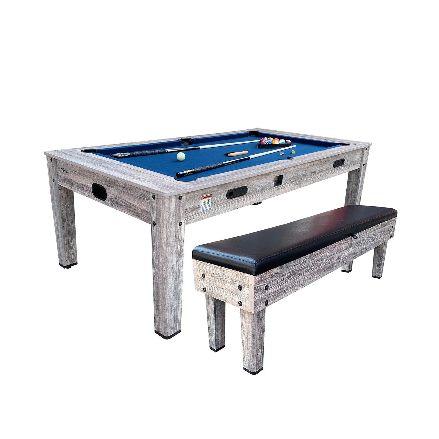 RACK Luxor 7.5-Foot 4-in-1 Multi-Game Swivel Billiard/Pool Table (Blue Felt with 1 Bench) – Pool Table, Table Tennis, Air Hockey & Dining Table – Portable Multi Game Table for Adults & Kids