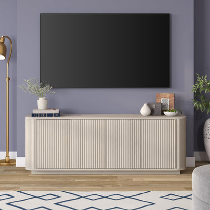 Henn&Hart Fluted TV Stand for TVs up to 75" with 2 Storage Cabinets with an Adjustable Shelf for Living Room, Family Room, or Office, Beech White