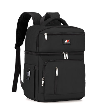 COOLJOB Insulated Cooler Backpack for Men Women, Leakproof Lunch Bag with Waterproof Liner, Double Roomy Deck, RFID, Black