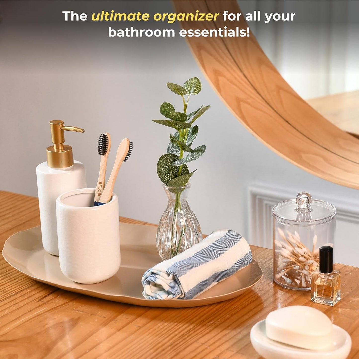 Folkulture 14" Bathroom Tray, Metal Organizer for Countertop Accessories, Bathroom Vanity Tray for Home Decor (Iron