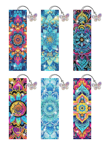 Puraikcmi 6 PCS 5D DIY Diamond Art Bookmarks,Mandala Diamond Painting Bookmarks Kits with Tassels Acrylic, Rhinestone Crafts Decoration Gift Set for Book Lovers Beginners & Adults