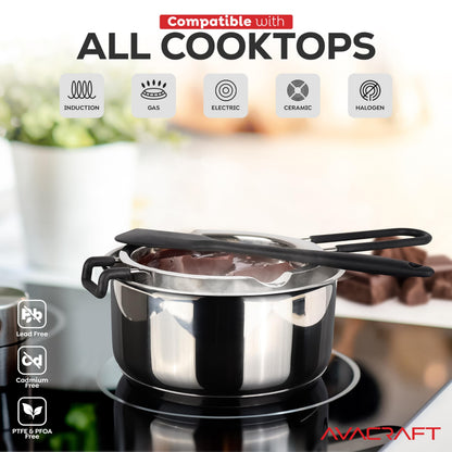 AVACRAFT Double Boiler 18/8 Stainless Steel Double Boiler Pot with Stainless Steel Pot and Silicone Spatula, Double Boiler Set for Melting Chocolate, Candy, Soap, Wax, Candle Making (1 Quart)
