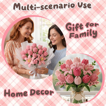 houlishu 400 Pcs Pipe Cleaners Craft Kit - 300 Pink 100 Green Chenille Stems with Floral Wires Stamens Ribbon Adhesive Tapes for DIY Flower Making