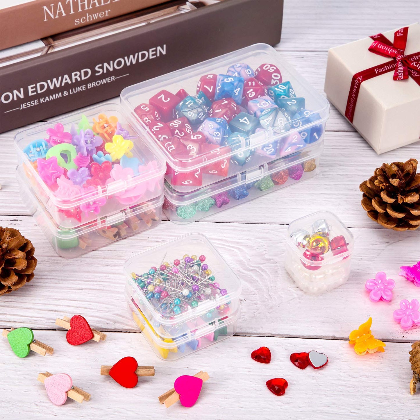 SATINIOR 24 Packs Small Clear Plastic Beads Storage Containers Box with Hinged Lid for Storage of Small Items, Crafts, Jewelry, Hardware (3.5 x 2.4 x 1.2 Inches)