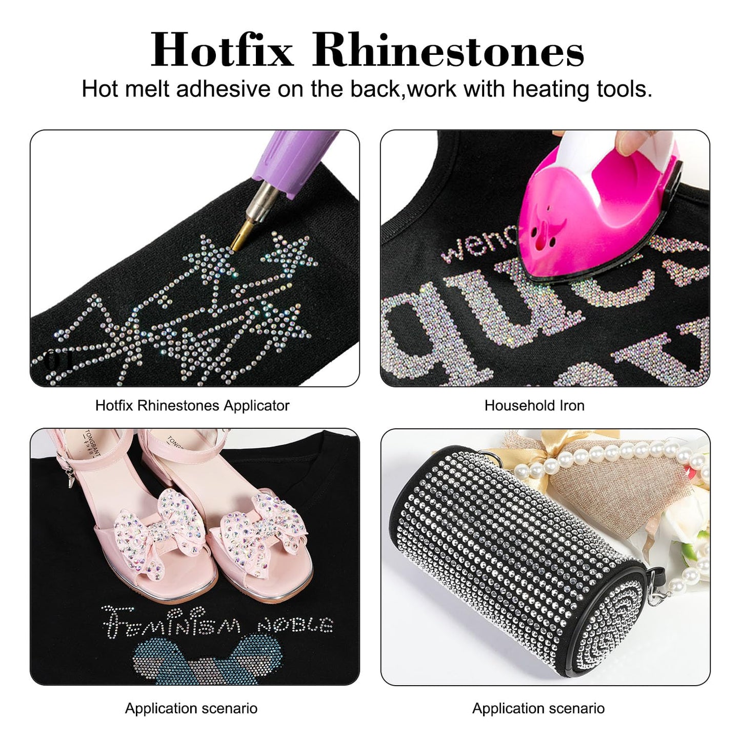 BEADSLAND Hotfix Rhinestones, 6080PCS AB Rhinestones for Clothes Crafts Mixed 6 Sizes with Wax Pencil and Tweezers Kit, SS6-SS30, Crystal AB