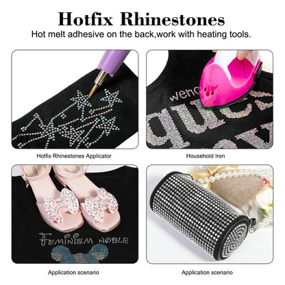 BEADSLAND Hotfix Rhinestones, 6080PCS AB Rhinestones for Clothes Crafts Mixed 6 Sizes with Wax Pencil and Tweezers Kit, SS6-SS30, Crystal AB
