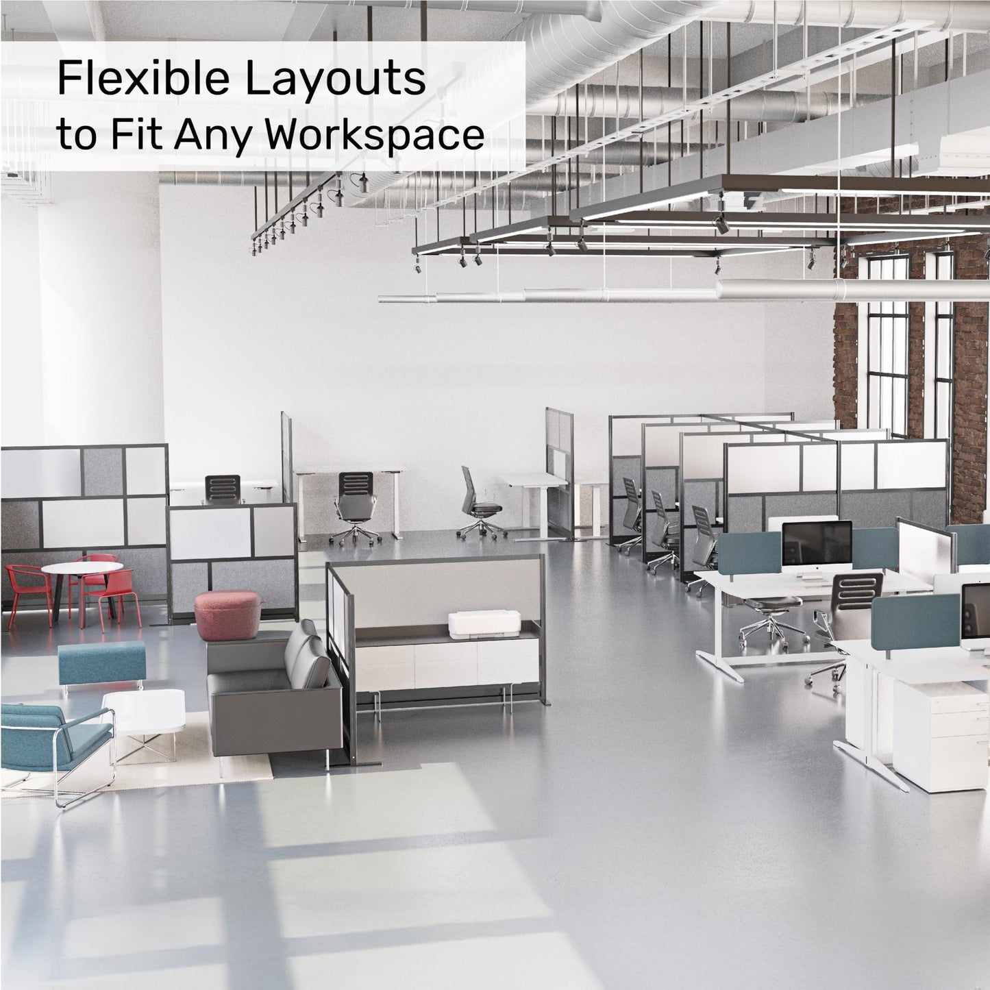 Workflow Modular Wall | Room Divider with Whiteboard, Sound Dampening, & Frosted Acrylic Panels | Expandable Office Partition for Privacy & Stability (53" x 48")