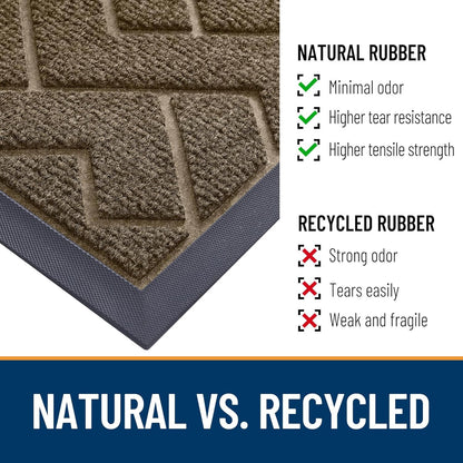 OLANLY Waterproof Front Door Mat - All-Season Indoor/Outdoor Doormat | Sturdy Natural Rubber, Herringbone Brick (Brown, 59x35)