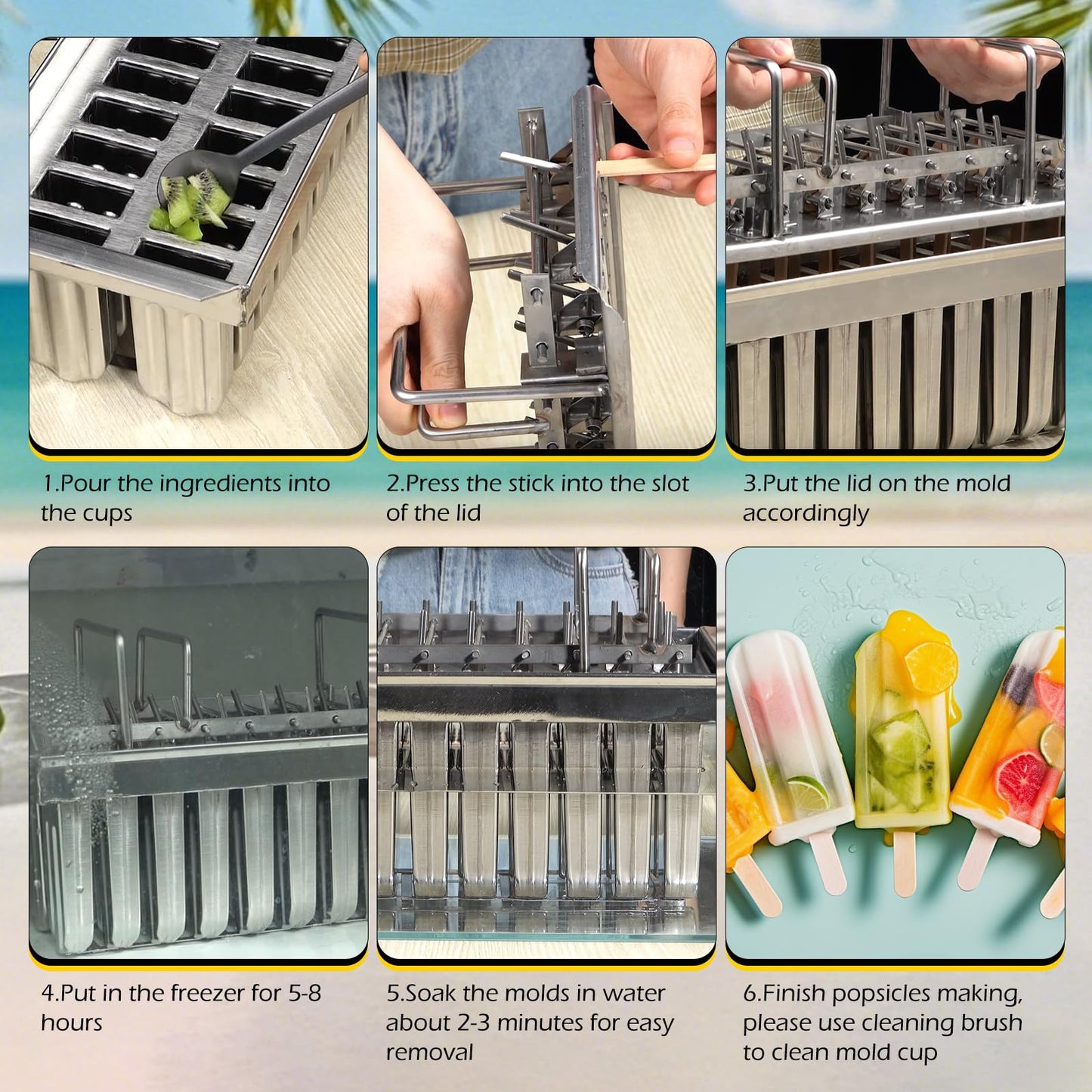 Dyna-Living Commercial Popsicle Molds 20PCS Round Heads with Double Slot Stainless Steel Popsicle Molds Metal Ice Cream Popsicle Mold with Lid, Single Cup Capacity 85ml