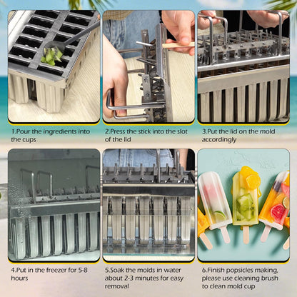 Dyna-Living Commercial Popsicle Molds 20PCS Round Heads with Double Slot Stainless Steel Popsicle Molds Metal Ice Cream Popsicle Mold with Lid, Single Cup Capacity 85ml