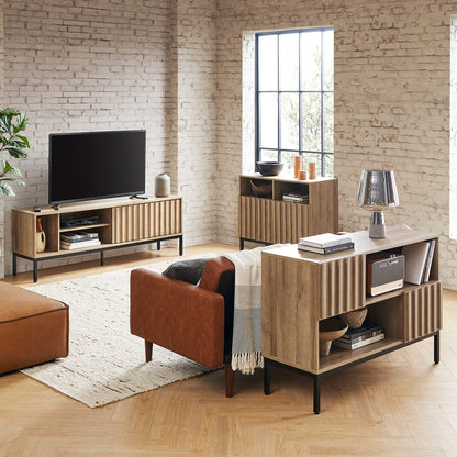 mopio Norwin Storage Cabinet, Sturdy Modern Rustic Industrial Buffet Sideboard, Fluted Accent Storage Cabinets, Credenza, Oak Wood TV Stand, Entertainment Center, Media Console, Living Room (Double)