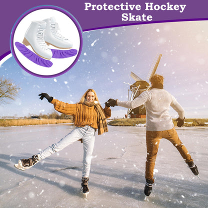 Anglekai 2+2PCS Hockey Skate Guards, Adjustable Figure Skating Blade Guards Ice Skate Blade Covers for Protective (Purple, M)