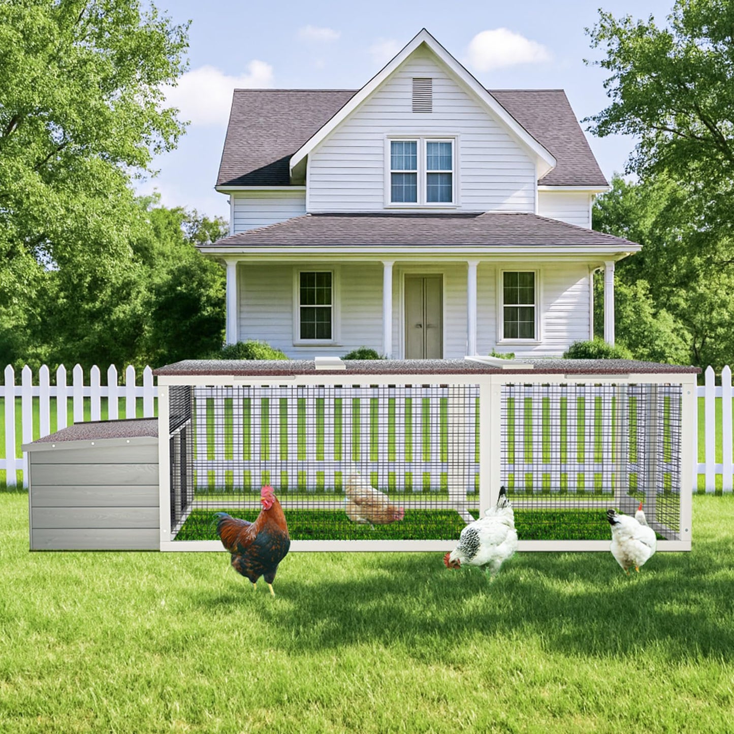 85" Large Wooden Chicken Coop for 2-4 Chickens, Weatherproof Hen House with Nesting Box, Run, Walk-in Poultry Cage with Locks, Outdoor Chicken Duck Coop Rabbit Hutch for Backyard Farm
