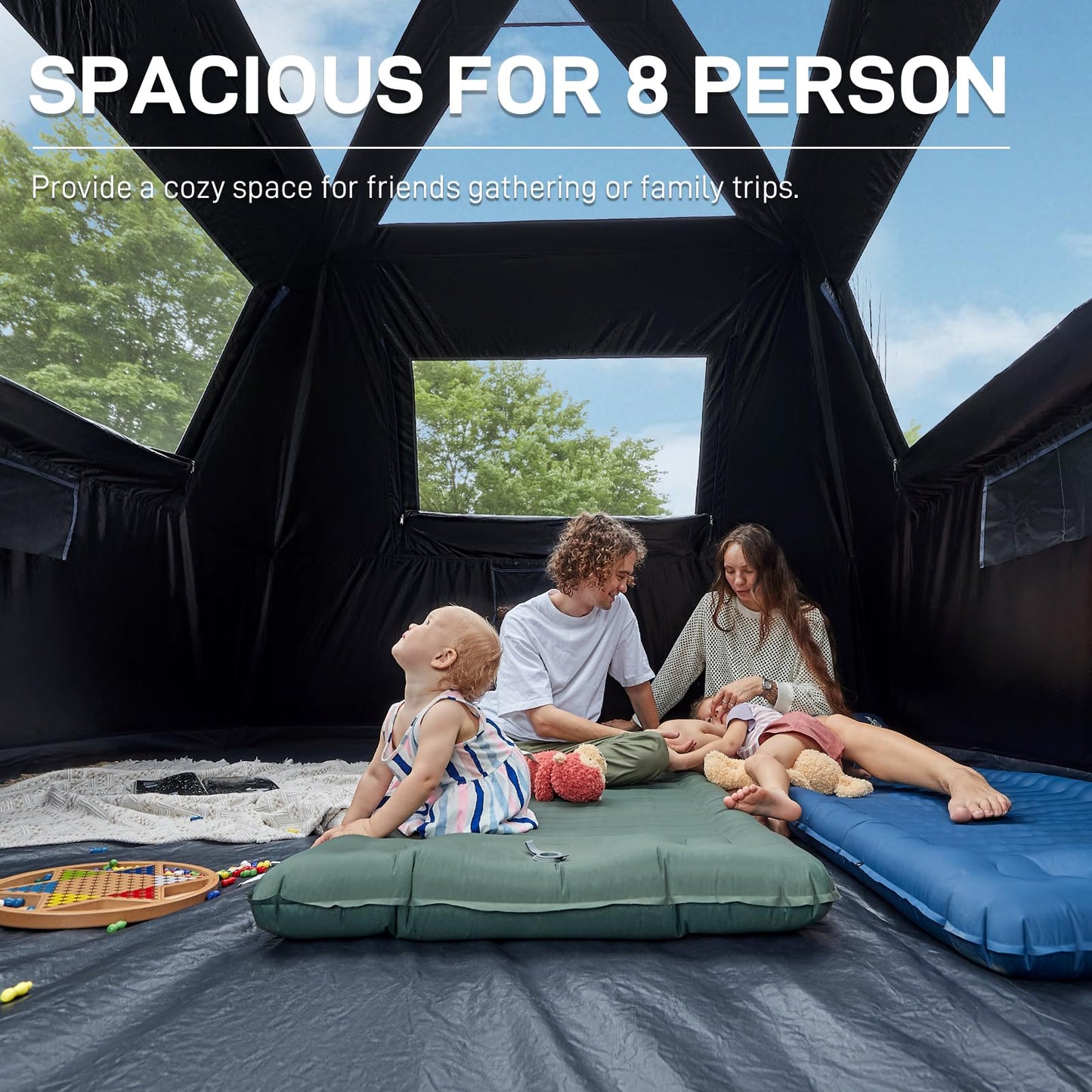 EVER ADVANCED 8 Person Blackout Design Cabin Tent, Camping Family Tent with Multi Room & Extra Porch and Rainfly, 2 Rooms Huge Portable with Carry Bag, Blue