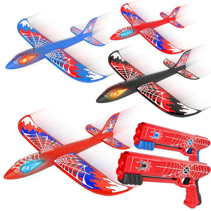 Doloowee 4 Pack Airplane Launcher Toys for Kids, 12.6" Foam Glider LED Plane, Dual Catapult Foam Plane, Outdoor Sport Flying Toys, Gifts for 3 4 5 6 7 8 9 10 12 Year Old Boys Girls