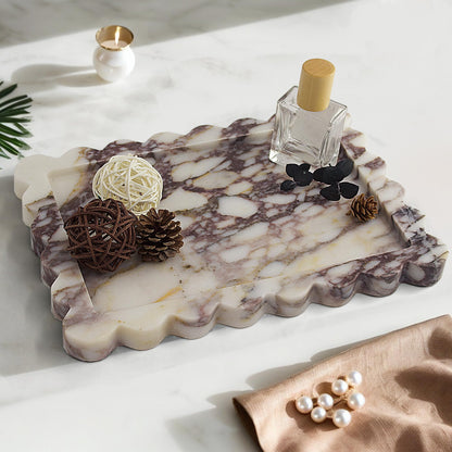 YMXYJM Genuine Calacatta Viola Scalloped Marble Tray, Real Natural Marble Stone Tray, Luxury Decorative Trays for Bathroom, Dresser, Vanity, Kitchen, Home Decor, 10.6" x 8", Calacatta Viola Purple