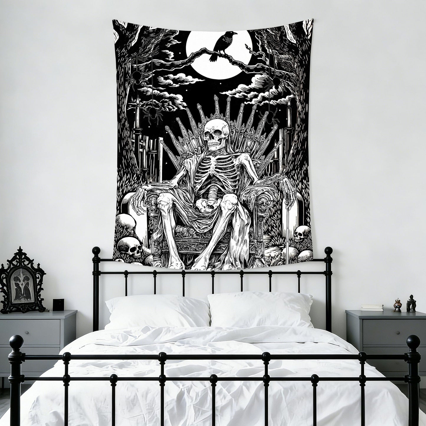 SHRAPHY Skeleton Black and White Tapestry,Grim Reaper,60X80inches