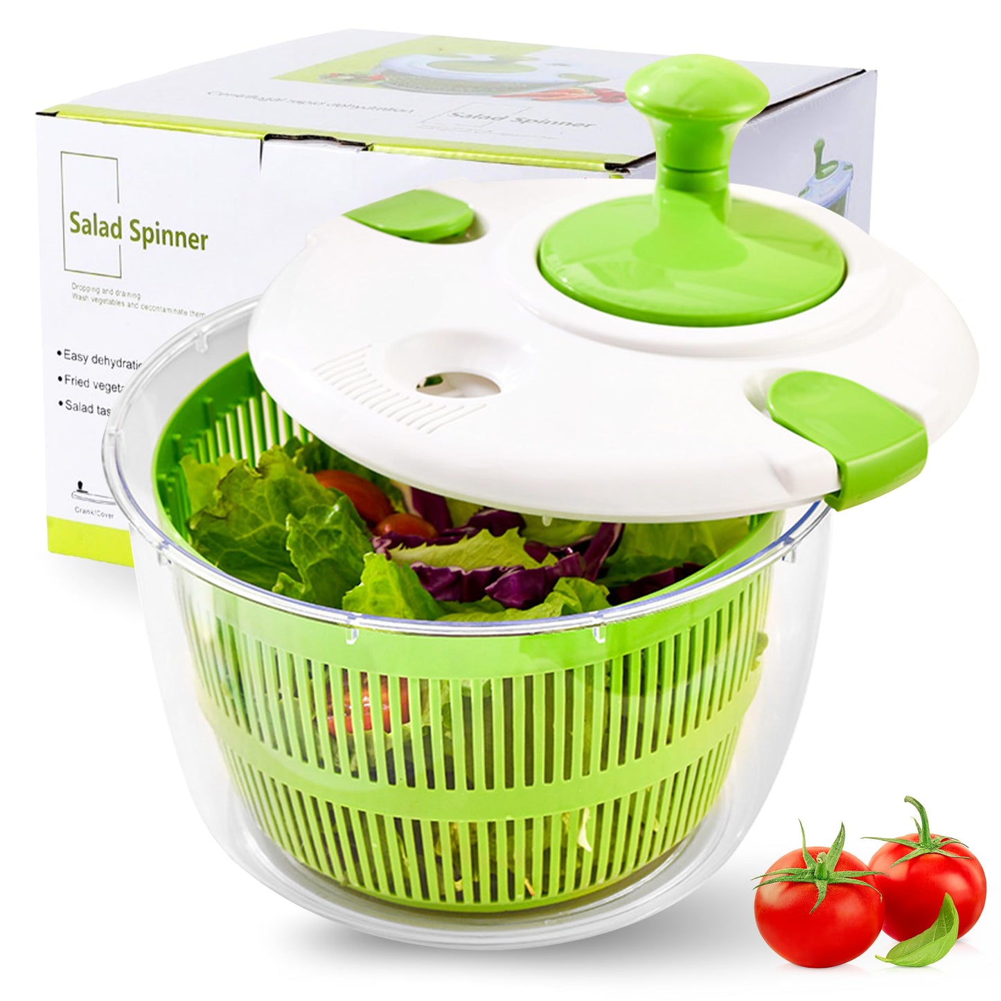 DoubleWave Salad Spinner | Spin & Dry Fruits, Vegetables & Greens Fast | Lettuce Washer with Dual Drain Holes | BPA-Free, Easy to Clean | 5.3 Quart Large Capacity