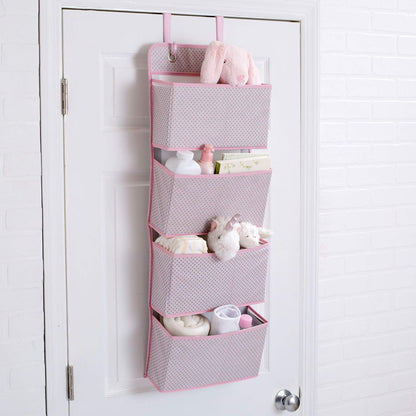 Delta Children 4 Pocket Over The Door Hanging Organizer, 2 Pack, Easy Storage Solution, Pink
