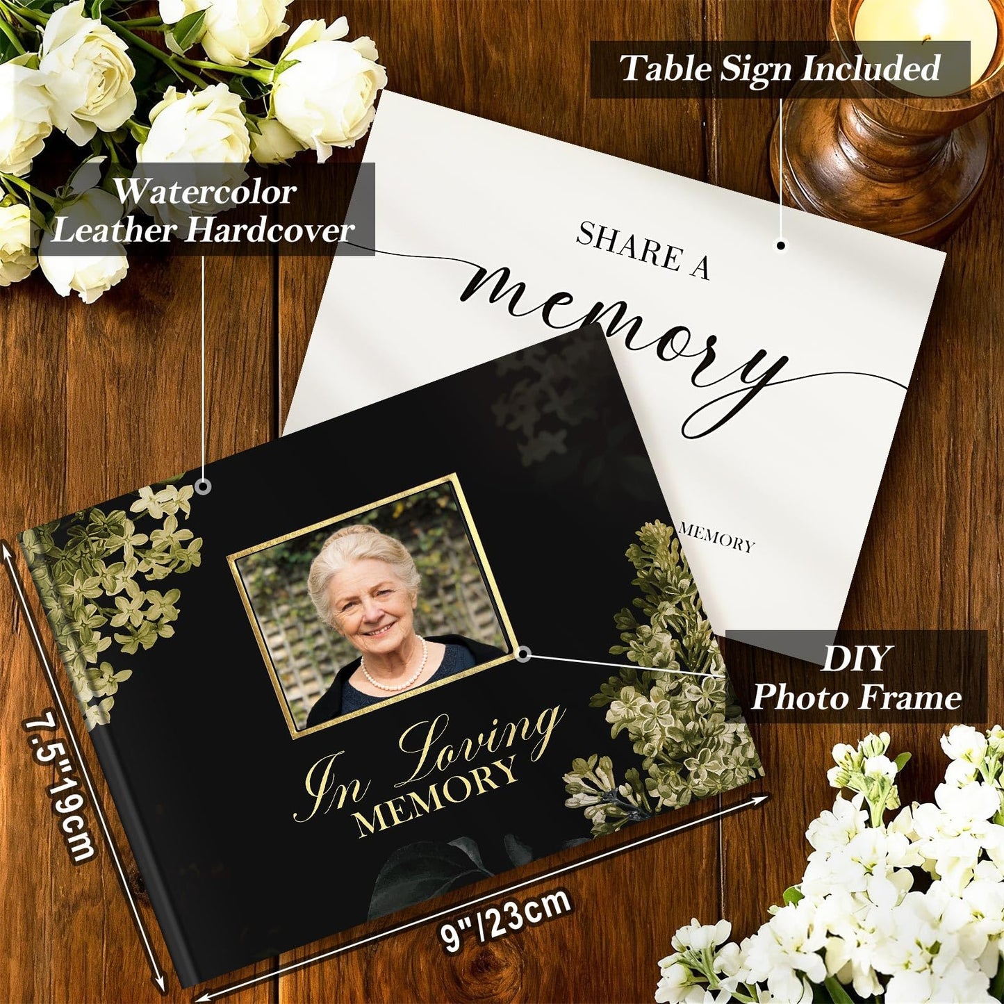 Lanpn Funeral Guest Book for Memorial Service, 100 Pages Celebration of Life Sign in Books for Guests, Funeral Favors Registry Book with Memory Table Sign, Black, Leather Cover