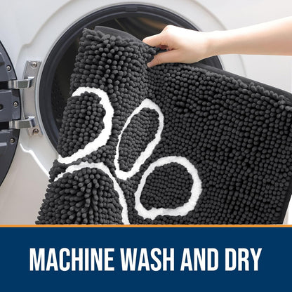 OLANLY Dog Door Mat - Absorbent Non-Slip Mud Mat for Paws | 70x32 Dark Grey Chenille Design