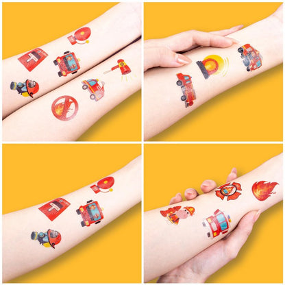 96 PCS Firefighter Firetruck Pre-Cut Temporary Tattoos for Kids | Super Cute Themed Birthday Party Favors,Goodie Bags Fillers, Supplies, Decorations, Fake Tattoo Stickers (Multiple)