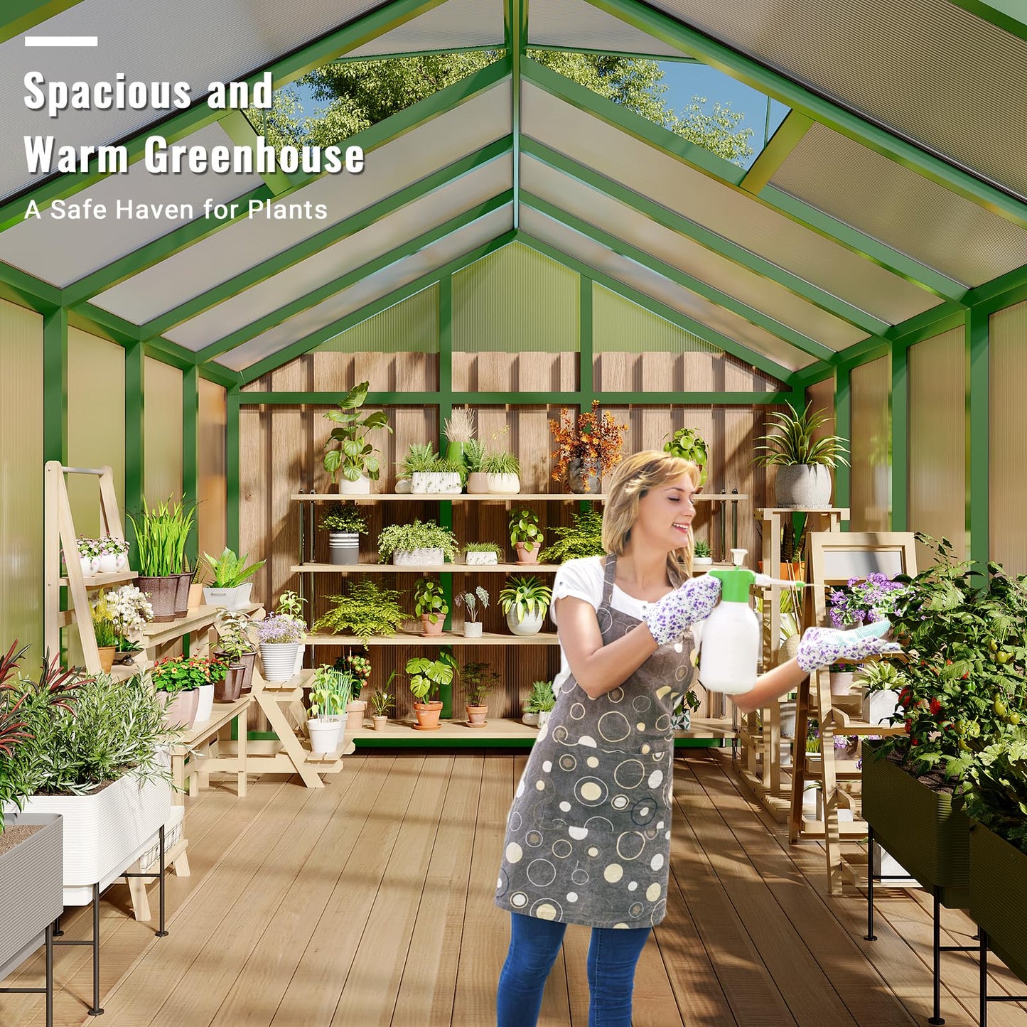 GarveeTech 8X12 FT Greenhouse, Polycarbonate Garden Greenhouse for Outdoors,Aluminum Frame Green House with Lockable Door and Adjustable Roof Vent, Ideal for Backyard Patio and Outside Growing