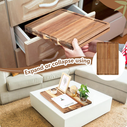 Teenyyou Acacia Wood Cutting Boards for Kitchen Wooden Cutting Board with Juice Groove Extra Large Serving Platter Carving Tray for Meat Cheese(Brown,24 x 16 Inch,Foldable)