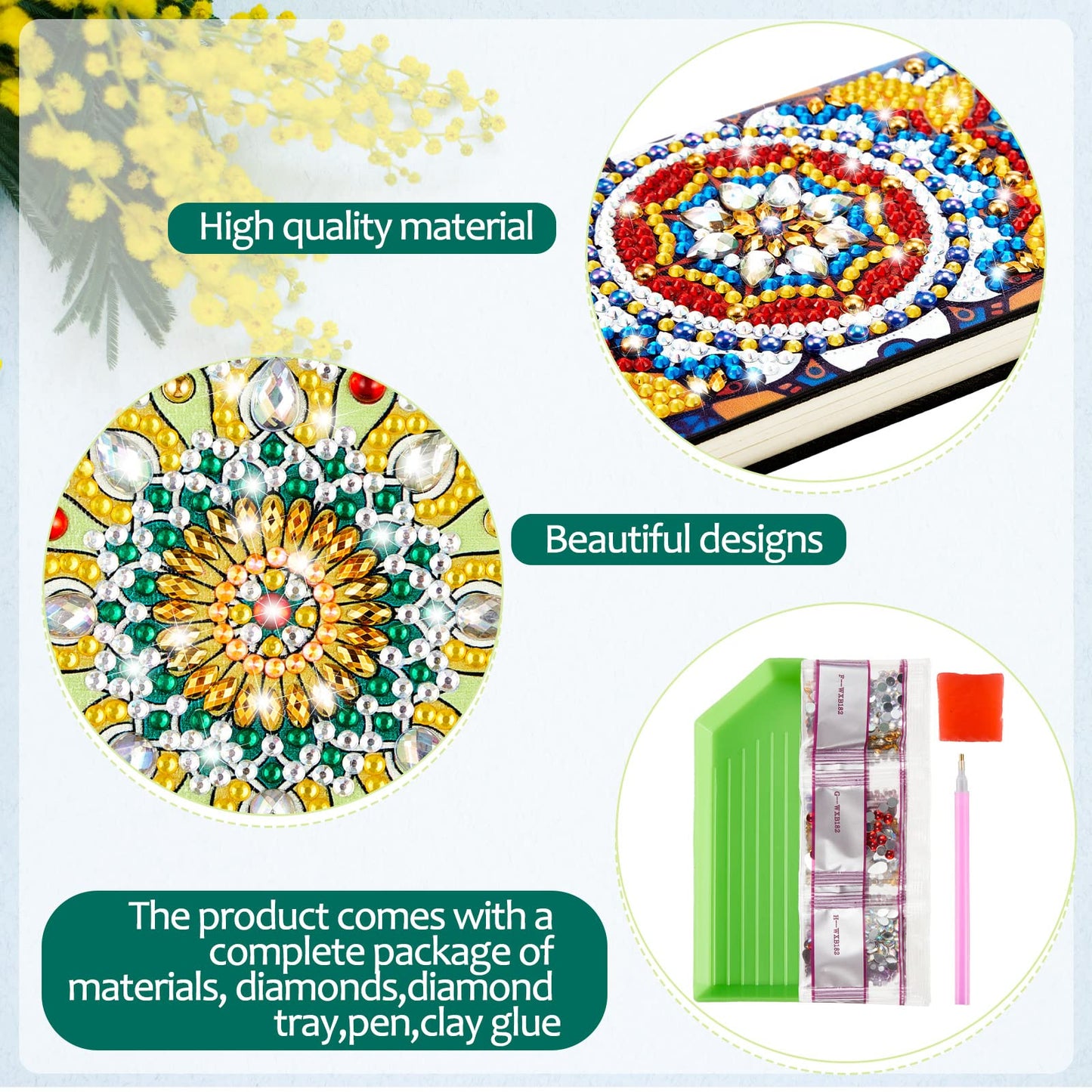 Patelai 4 Pcs Diamond Mandala Flower Notebook Kits 3 x 5 in DIY Mandala Cover Notebook Crystal Journal Sketchbook Notepad for Men Women Birthday Crafts Gift Drawing Painting