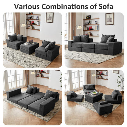 Modular Sectional Loveaeat Cloud Sofa, Boneless Couch with Non Slip Base, Cozy Sleeper Sofa for Customizable Living Spaces, Modern Modular Couch with L-Shape Chaise, Deep Seat & No Assembly, Grey