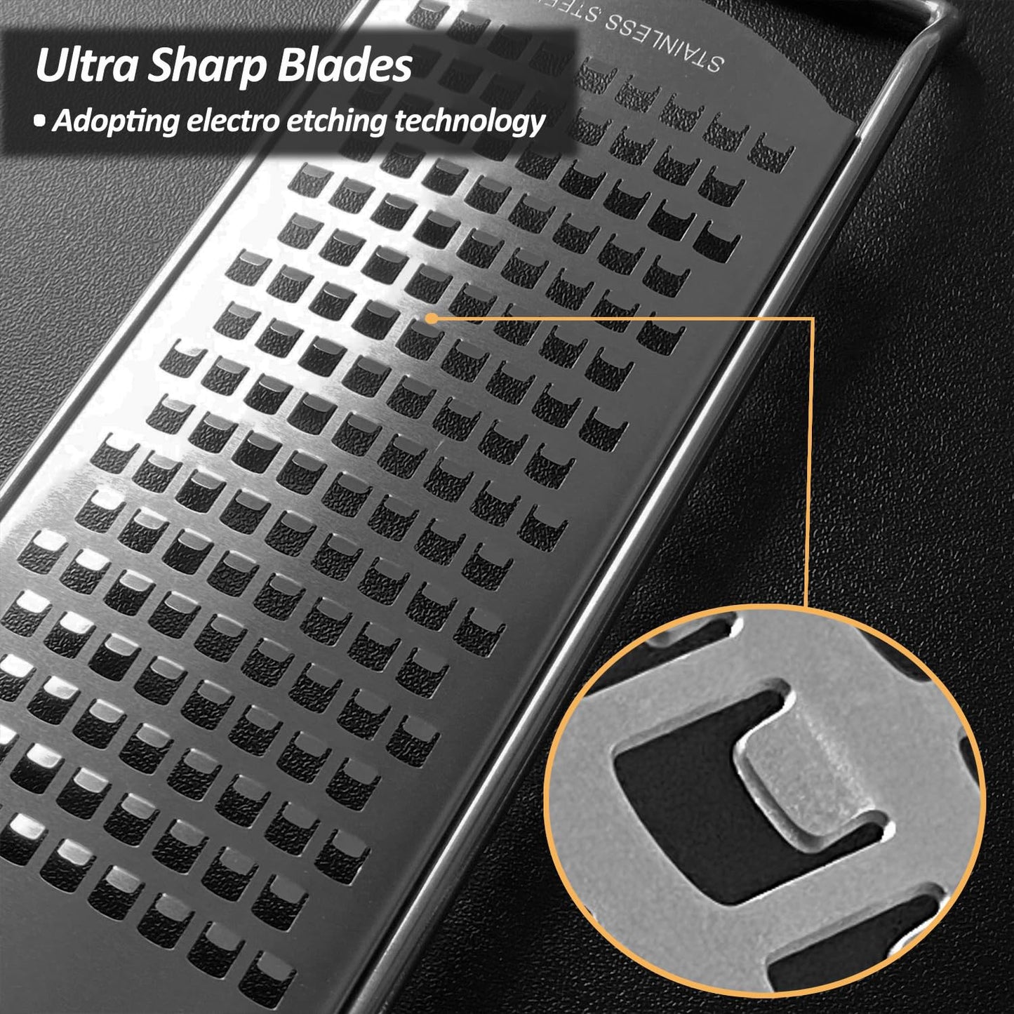 Vovoly 4-Pcs Pro Set Zester Grater Set, Cheese Grater with Razor-Sharp Stainless Steel Blade, Fine/Coarse/Extra Coarse/Slider Attachment